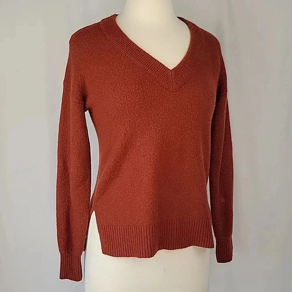 Madewell Bartlett V-Neck Merino Wool/Alpaca Blend Pullover Terra Cotta Size XXS